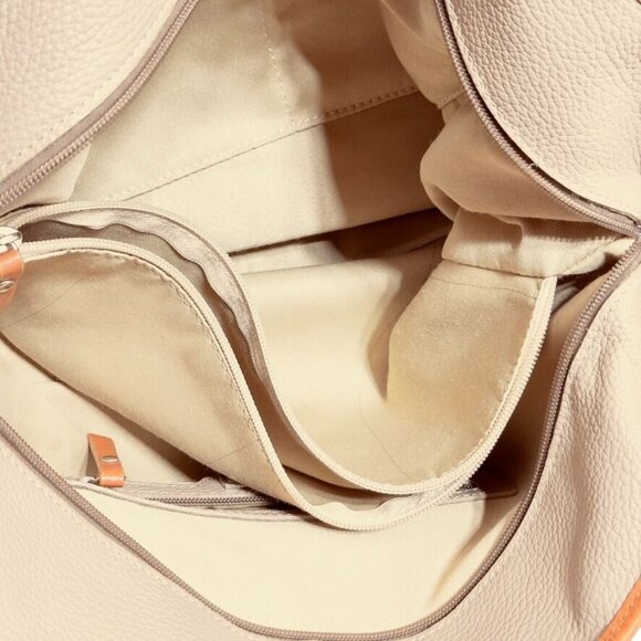 VALENTINA Women's Genuine Leather Tote Bag Beige Tan Interior Pockets Italian - Picture 11 of 14
